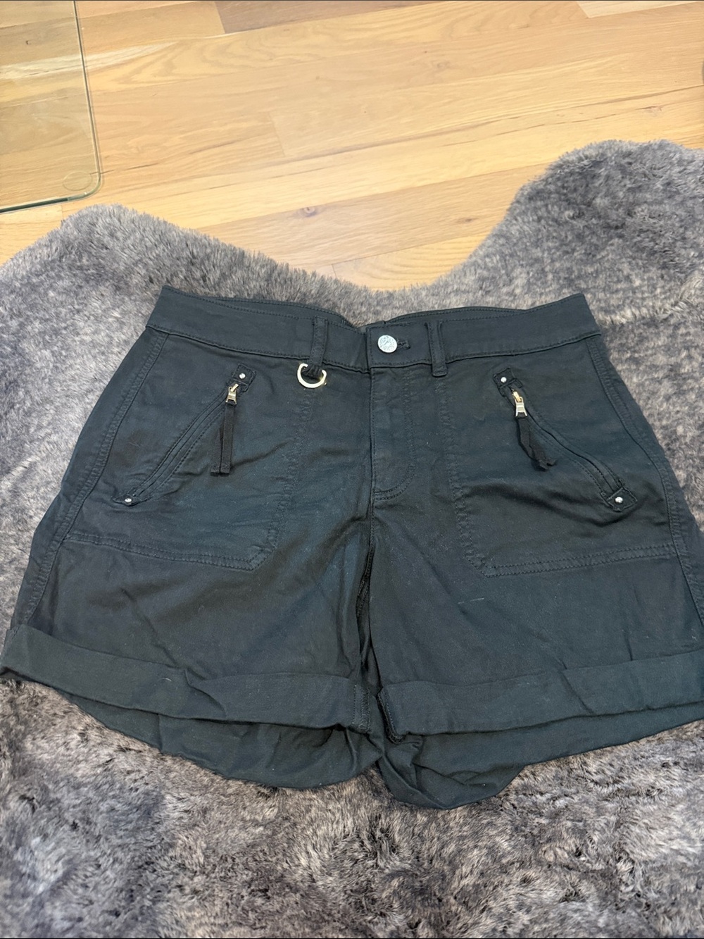 White House Black Market Black High-Waist Roll Cuff Utility Shorts